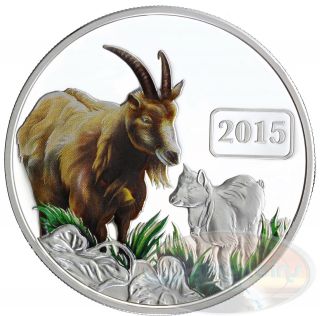 2015 Tokelau 1 Oz.  999 Silver Year Of The Goat $5 Proof Color Coin, photo