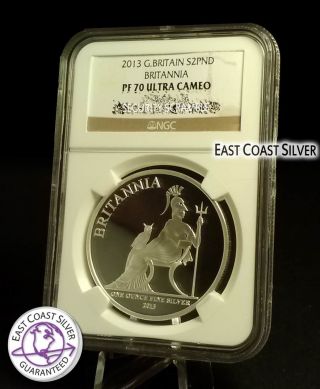 2013 Britannia Ngc Pf 70 1 Ounce Proof Silver.  999 Perfect Grade Ultra Cameo photo