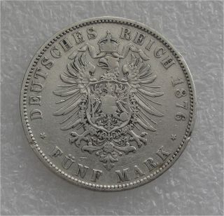 1876 - E Germany Saxony State Silver Thaler,  5 Mark Rare Km 1237 photo