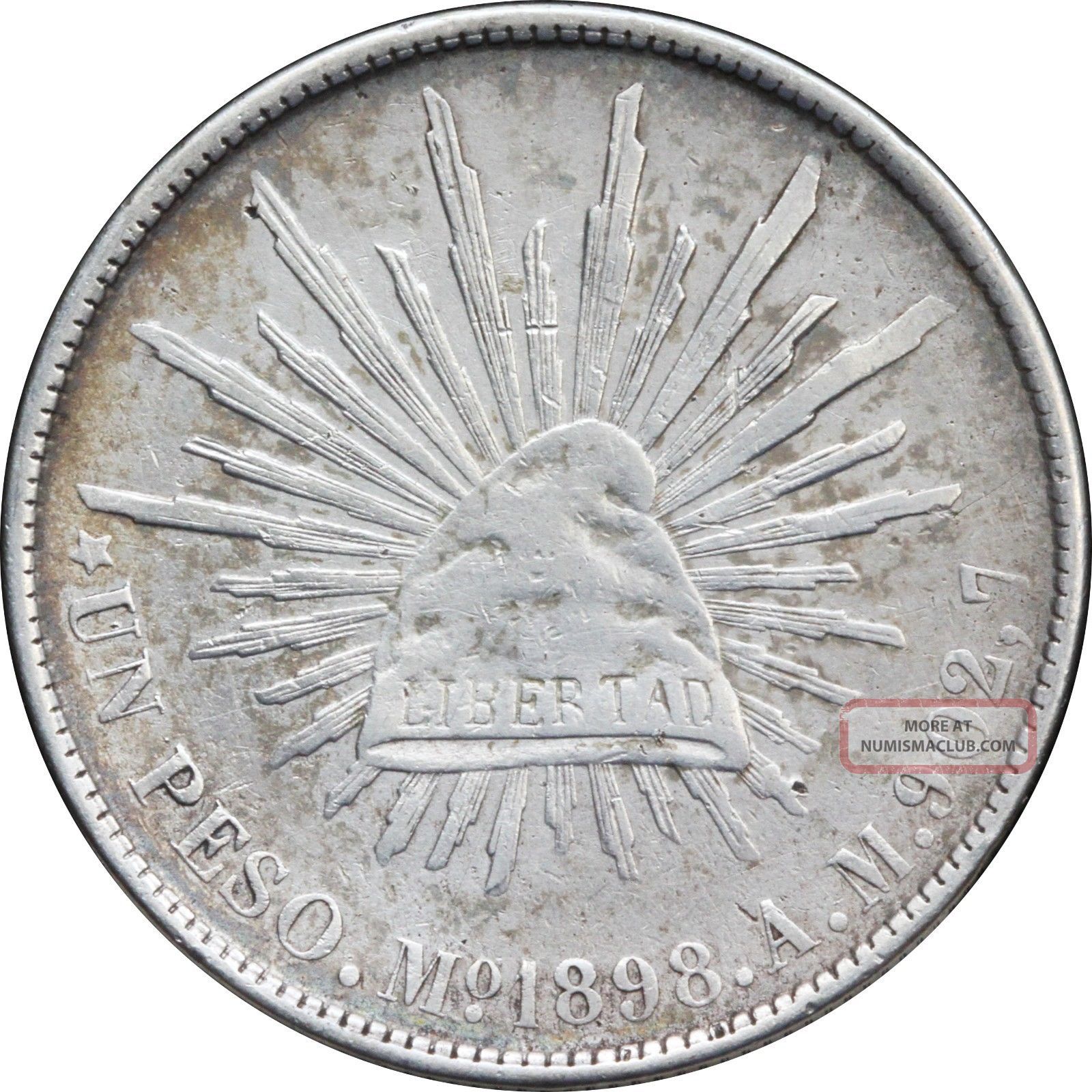 Mexico 1 Peso Mo 1898 A M Mexico First Year Of Issue 9030 Silver