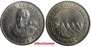 Nicaragua Copper - Nickel 1956 50 Centavos Brilliant Uncirculated Condit.  Km 19.  1 photo