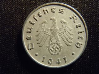 1941 - German - Ww2 - 10 - Reichspfennig - Germany - Nazi Coin - Swastika - World - Ab - 658 - Cent photo