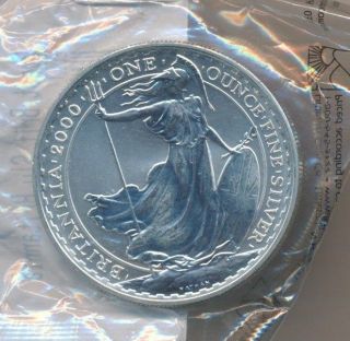 2000 Great Britain 1 Oz Silver Britannia 2 Pounds Brilliant Uncirculated Coin photo