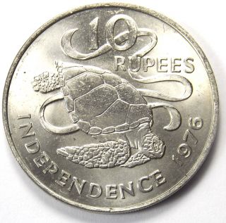 Seychelles 10 Rupees,  1976,  Declaration Of Independence Turtle Animal Coin photo