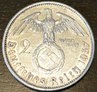 Nazi 2 Mark Ss Wwii Silver Coin photo