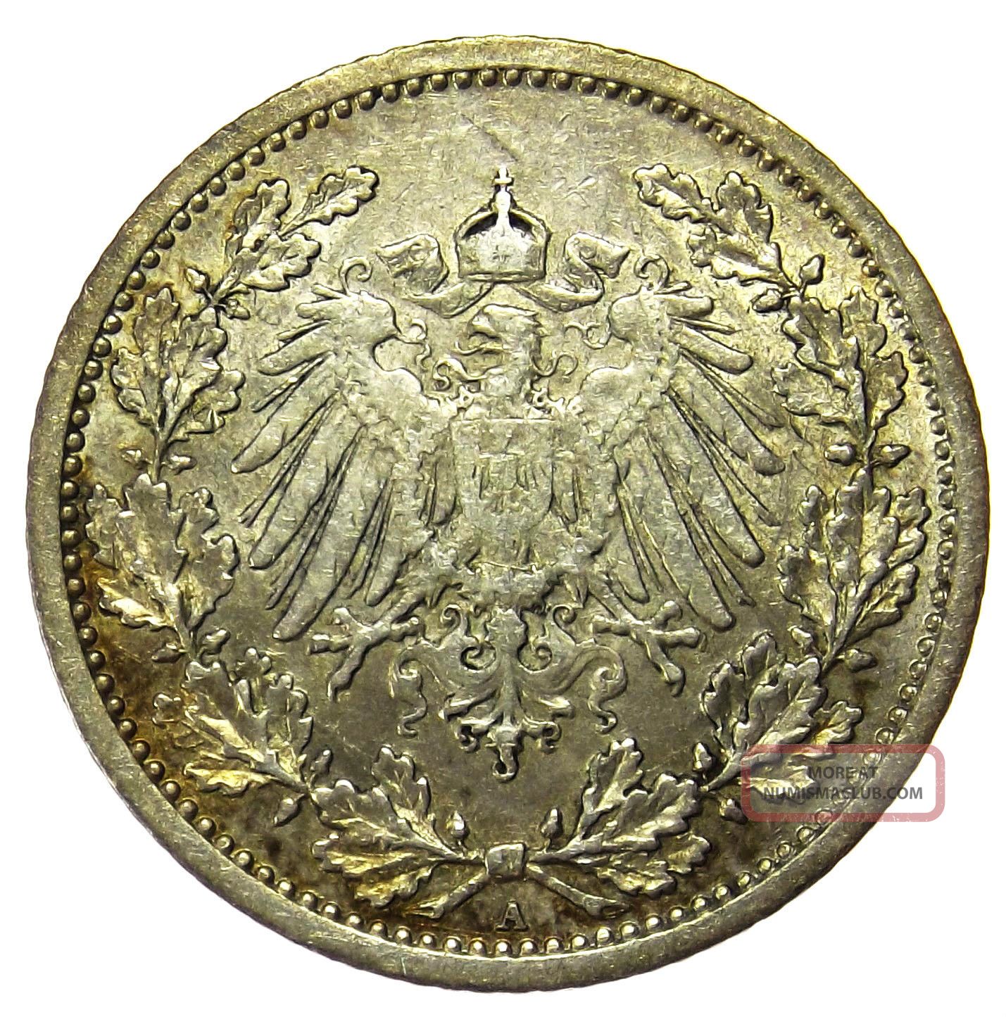 Germany, Empire 1/2 Mark, 1913 A Silver Coin 1