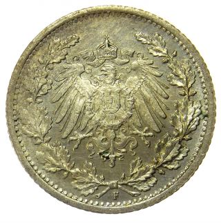 Germany,  Empire 1/2 Mark,  1916 F Silver Coin photo