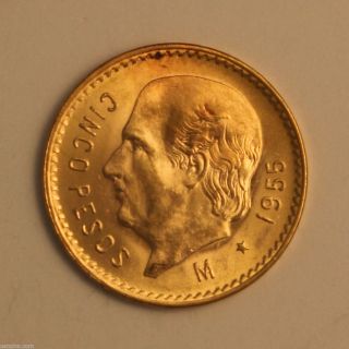 1955 Mexican Gold 5 Peso 0.  1205 Troy Oz Mexico 01218054z photo