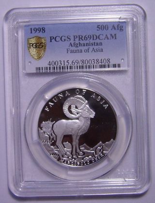 Afghanistan 500 Afghanis 1998 Silver Pcgs Pr69dcam Marco Polo Sheep Only 100 Ps photo