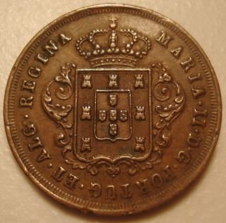 Scarce Portugal Madeira Islands 1842 10 Reis,  X Reis Km 2 Higher Grade Coin photo