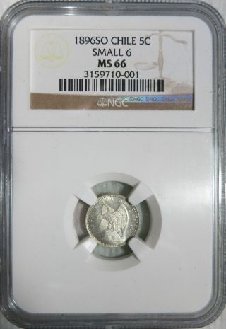 1896so Chile Silver 5 Centavos Small 6 Ngc Ms 66 photo