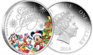 Disney Season ' S Greetings 2014,  Christmas,  1/2oz Silver Proof Coin,  Uncirculated photo
