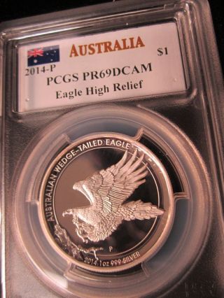 2014 Australian 1oz Silver High Relief Proof Wedge - Tailed Eagle Pcgs Pr69dcam photo
