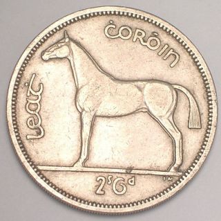 1963 Ireland Half 1/2 Crown Irish Hunter Horse Coin Vf, photo