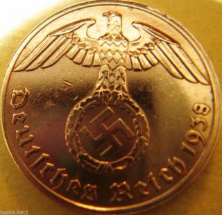 Nazi German 1 Reichspfennig 1938 - A Coin Third Reich Eagle Swastika Wwii photo