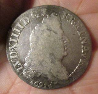 Silver Coin France Louis Xiii 1/2 Ecu 1691 F/vf photo