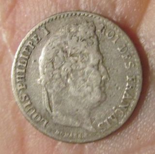 Small Silver Coin France 1/4 Franc 1842 Louis Philippe I Vf (,) photo