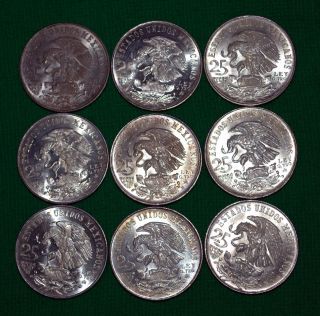 9 1968 Mexican Silver 25 Pesos Olympics Au Asw.  5209 photo