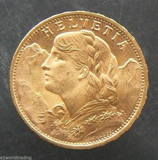 1949 - B Swiss Helvetia 20 Francs Gold Coin photo