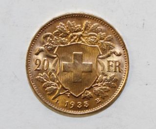 1935 Swiss 20 Franc Gold Coin photo