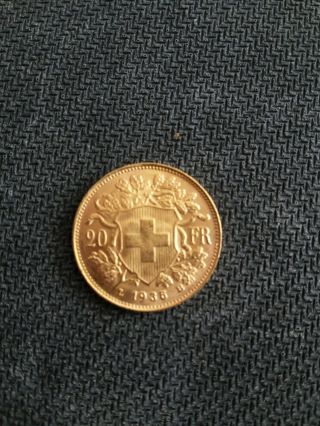 1935 - B Swiss Helvetia 20 Francs Gold Coin photo