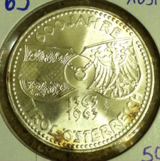 1963 Austria 50 Schilling Silver Coin Brilliant Uncirculated Tirol Commemorative photo