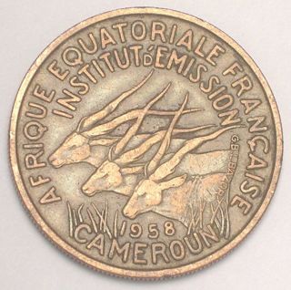1958 Cameroon 25 Francs Giant Eland Coin Vf, photo
