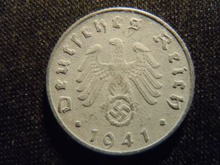 1941 - D - German - Ww2 - 5 - Reichspfennig - Germany - Nazi Coin - Swastika - World - Ab - 2183 - Cent photo