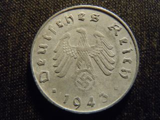 1943 - A - German - Ww2 - 10 - Reichspfennig - Germany - Nazi Coin - Swastika - World - Ab - 2663 - Cent photo