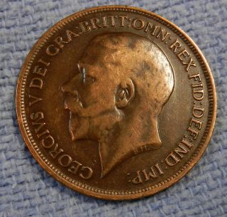 1913 One Penny Large Cent Uk Great Britain Foreign Coin Vintage 971 photo