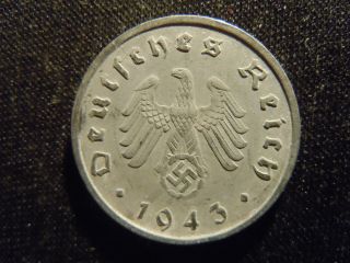 1943 - F - German - Ww2 - 10 - Reichspfennig - Germany - Nazi Coin - Swastika - World - Ab - 1803 - Cent photo