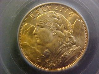 1935 Lb Gold Switzerland 20 Francs Pcgs Ms66 Better Date Gorgeous Gold Coin photo