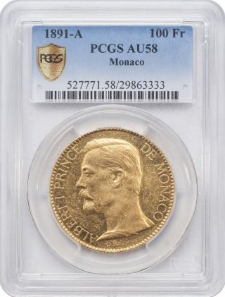1891 - A 100 Francs Gold - Monaco,  France,  Albert I Pcgs Au58 photo