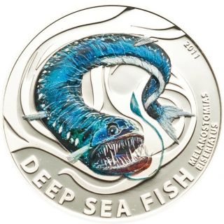 Pitcairn 2011 $2 Deep Sea Fish Melanostomias Biseriatus 1/2 Oz Silver Coin 1000 photo