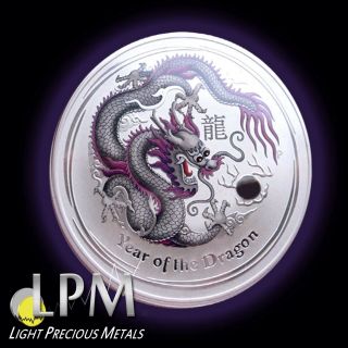 2012 1 Oz Silver Perth Australian Pink/grey Lunar Dragon Special Coin Color photo