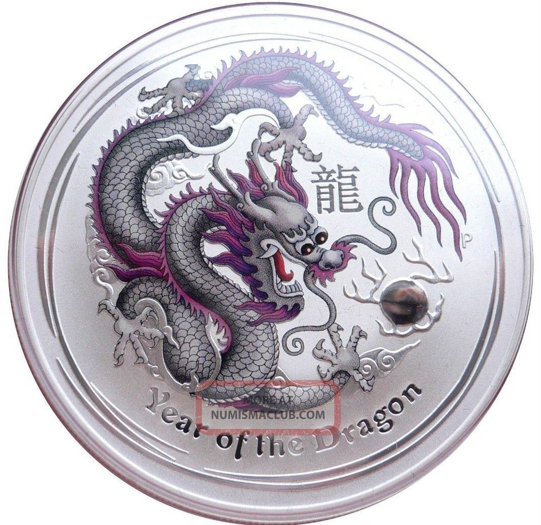 2012 1 Oz Silver Perth Australian Pink/grey Lunar Dragon Special Coin Color
