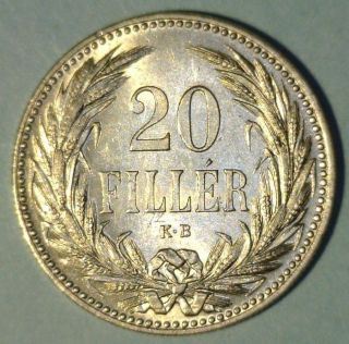 Hungary 20 Filler 1893 - Kb Brilliant Uncirculated Coin Scarce Like This photo