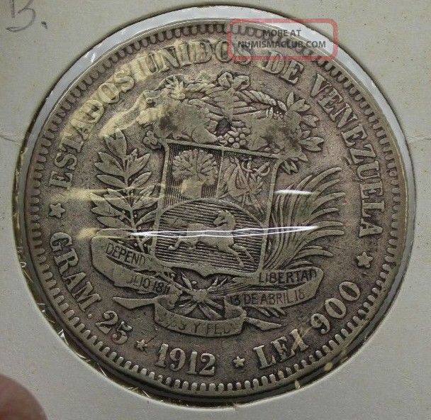 1912 Lei 900 25 Gram Bolivar Libertador Estados Unidos De Venezuela
