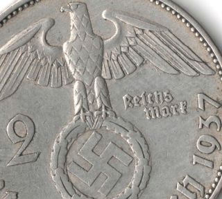 Rare Very Old Antique Vintage Silver 1937 - A Wwii Ww2 Nazi Eagle Bullion War Coin photo