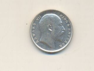 1906 British India King Edward One Rupee Silver Coin. photo