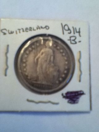 Switzerland One Franc 1914 - B Helvetia Silver photo