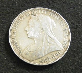 Great Britain Florin 2 Two Shillings 1897 92.  5 Silver Victoria Rare Circulated photo