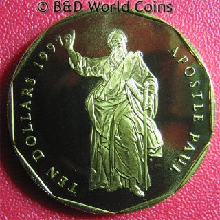 Marshall Islands 1997 $10 Apostle Paul 34.  5mm 21.  7gr Brass Bu Coin In Capsule photo