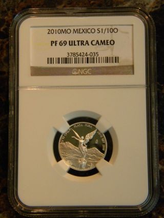 2010 Mexico Libertad 1/10 Oz Silver Coin Ngc Pf69 Ultra Cameo Mexican Bullion Ag photo