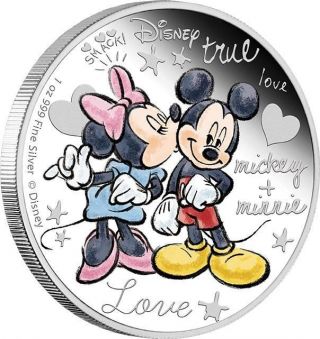 Niue 2015 $1 Disney - Crazy In Love Mickey Mouse & Minnie 1 Oz Silver Proof Coin photo