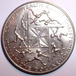 Unc 1974 Zealand Commonwealth Games One Dollar Crown - Low Mintage 515k - Nr photo