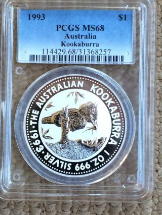 Gorgeous 1993 Australian $1silver Kookaburra Pcgs Ms - 68 photo