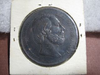 Vintage 1867 Netherlands Wilhelm Iii Silver 2 And A Half Gulden photo