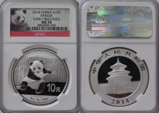 20 2014 China Panda Silver 1 Oz 10 Yn Early Release Ngc Ms70 Cert 3802820 - 295 photo