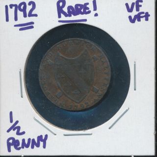 1792 Norfolk 1/2 Penny Vf/vf,  9383 photo